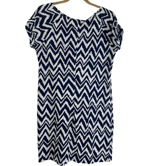 Lilly Pulitzer Palmer Blue White Pima Cotton T-Shirt Chevron Dress Large Preppy - Picture 4 of 9